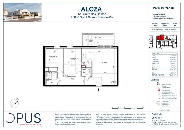 Appartement F3 à vendre - 3 pièces - 65.6 m2 - ST GILLES CROIX DE VIE - 85 - PAYS-DE-LOIRE - Century 21 Bleu Marine